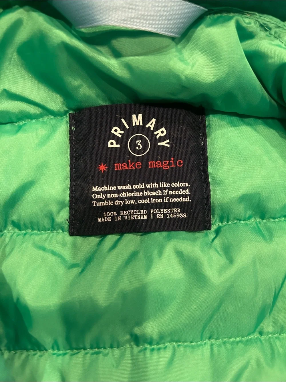 Primary Kids Lightweight Green Puffer Vest